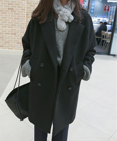 RUUX（ルーフ）の「あったか ダブル チェスターコート（チェスターコート・レディース・ブラック/ベージュ・M/L/XL/XXL/S）」の4枚目の写真