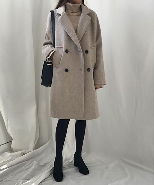 RUUX（ルーフ）の「あったか ダブル チェスターコート（チェスターコート・レディース・ブラック/ベージュ・M/L/XL/XXL/S）」の12枚目の写真