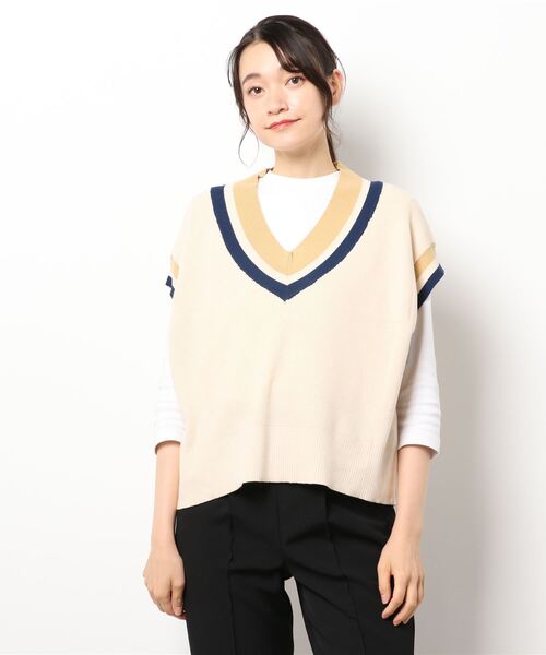 Lugnoncure（ルノンキュール）の「Vネックベスト（ベスト・レディース・ブラウン/グレー/オフホワイト・ﾌﾘ-）」の7枚目の写真