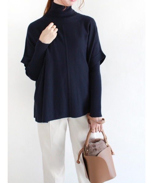 Te chichi(テチチ)の「ベスト×タートルネックニットセット(アンサンブル・レディース・ネイビー/ブラウン/オフホワイト・フリ-)」の1枚目の写真