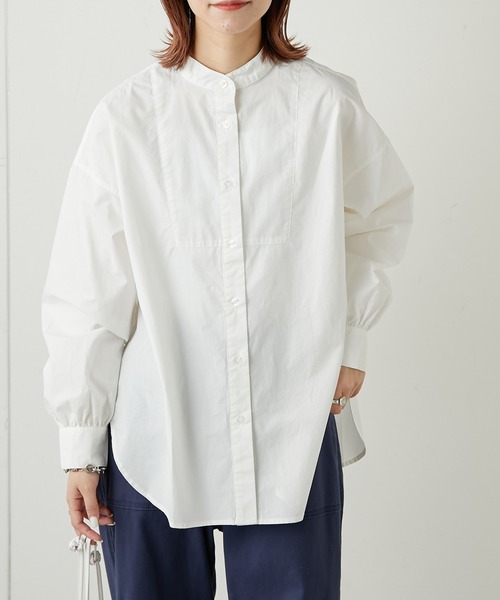 CIAOPANIC TYPY（チャオパニックティピー）の「切替バンドカラーシャツ（シャツ/ブラウス・レディース・ホワイト/ベージュ/ピンク・ONE SIZE）」の2枚目の写真