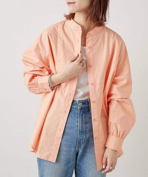 CIAOPANIC TYPY（チャオパニックティピー）の「切替バンドカラーシャツ（シャツ/ブラウス・レディース・ホワイト/ベージュ/ピンク・ONE SIZE）」の6枚目の写真