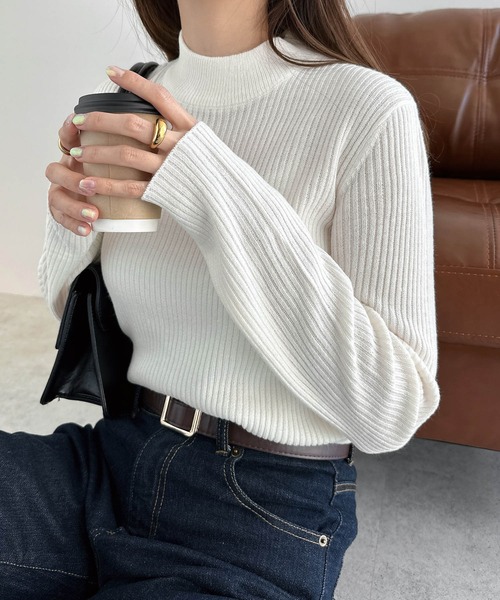 セール】ハイネック長袖リブニットトップス（ニット/セーター）｜andme