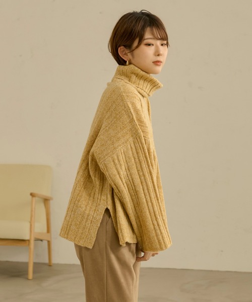 Ambre Neige（アンブルネージュ）の「ホソリブタートルニット／【WEB/EC限定商品】（ニット/セーター・レディース・マスタード/アイボリー・FREE）」の10枚目の写真