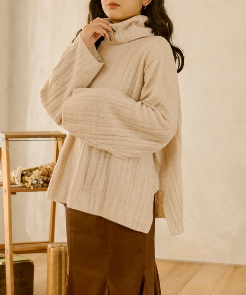 Ambre Neige（アンブルネージュ）の「ホソリブタートルニット／【WEB/EC限定商品】（ニット/セーター・レディース・マスタード/アイボリー・FREE）」の4枚目の写真