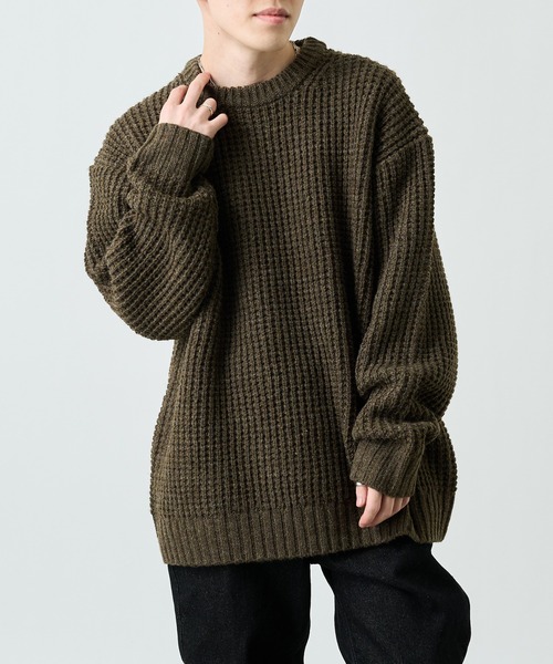 COLONY 2139（コロニートゥーワンスリーナイン）の「ウール混ロービングワッフルプルオーバー（ニット/セーター・メンズ・ブラック/グレー/カーキ・MEDIUM/LARGE/X-LARGE）」の3枚目の写真