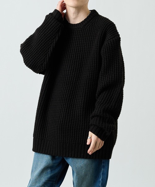 COLONY 2139（コロニートゥーワンスリーナイン）の「ウール混ロービングワッフルプルオーバー（ニット/セーター・メンズ・ブラック/グレー/カーキ・MEDIUM/LARGE/X-LARGE）」の2枚目の写真