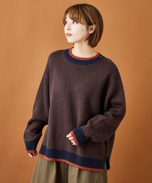 CUBE SUGAR(キューブシュガー)の「ジャガードニットヘリンボーン柄プルオーバーセーター(ニット/セーター・レディース・ホワイト/ブラック/ネイビー・M)」の3枚目の写真