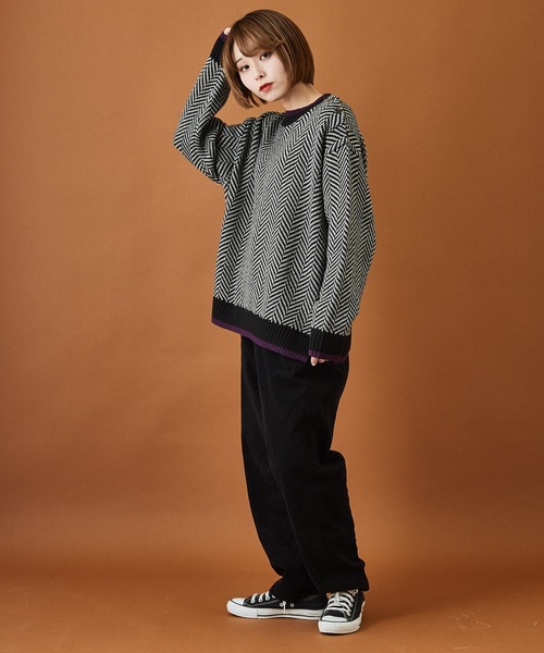 CUBE SUGAR(キューブシュガー)の「ジャガードニットヘリンボーン柄プルオーバーセーター(ニット/セーター・レディース・ホワイト/ブラック/ネイビー・M)」の8枚目の写真