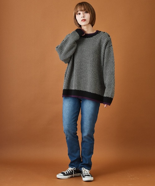 CUBE SUGAR(キューブシュガー)の「ジャガードニットヘリンボーン柄プルオーバーセーター(ニット/セーター・レディース・ホワイト/ブラック/ネイビー・M)」の21枚目の写真