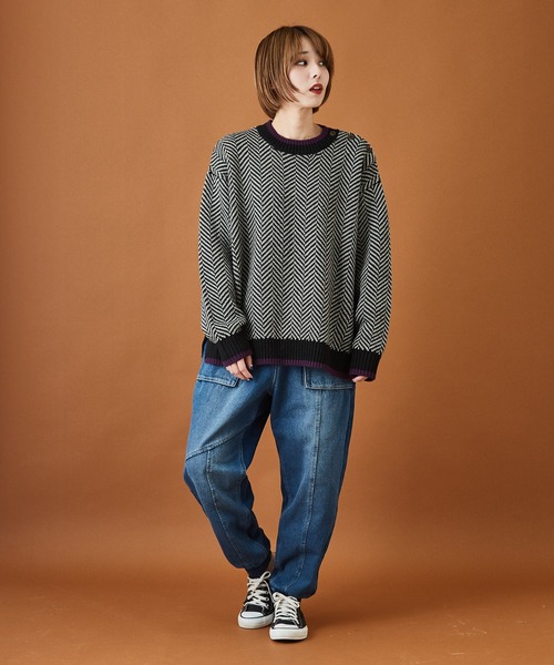 CUBE SUGAR(キューブシュガー)の「ジャガードニットヘリンボーン柄プルオーバーセーター(ニット/セーター・レディース・ホワイト/ブラック/ネイビー・M)」の18枚目の写真