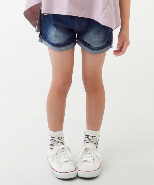 セール】【ストレッチ】楽デニム 折り返しデニムショートパンツ