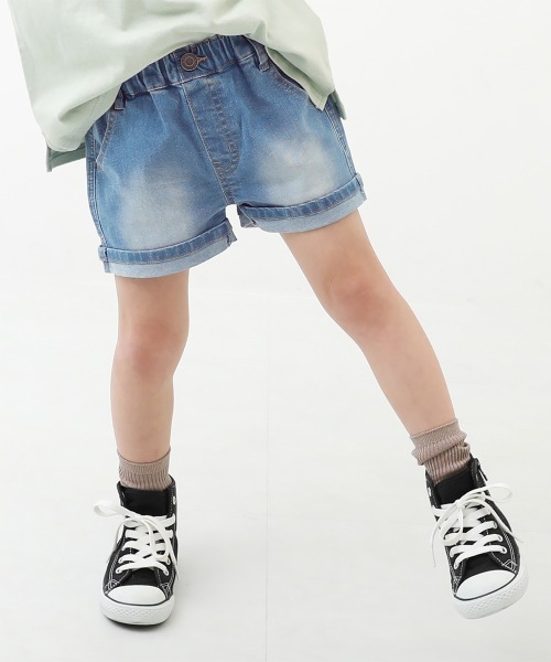 DEVILLOCK. XL デニムブルー ショートパンツ セール】【ストレッチ】楽デニム 折り返しデニムショートパンツ