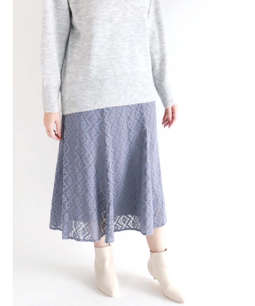 Te chichi（テチチ）の「起毛レースロングスカート（スカート・レディース・ブルー/オフホワイト/グレー・ﾌﾘ-）」の3枚目の写真
