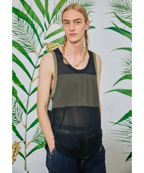 AlexanderLeeChang（アレキサンダーリーチャン）の「AlexanderLeeChang アレキサンダーリーチャン / MESH TANK 22 メッシュタンクトップ / AC012204（タンクトップ・メンズ・ブラック/グレー・3/2）」の2枚目の写真