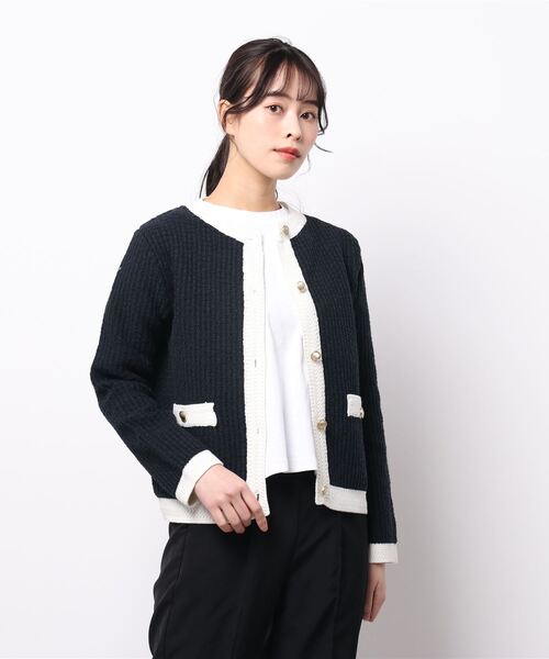 Te chichi（テチチ）の「ツイードニットカーディガン（カーディガン/ボレロ・レディース・ネイビー/オフホワイト・ﾌﾘ-）」の5枚目の写真
