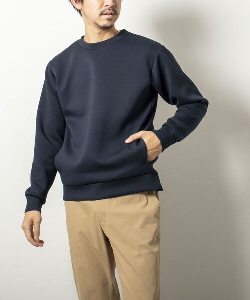 NOLLEY'S goodman（ノーリーズグッドマン）の「ダンボールニットプルオーバー(さらっとキレイに決まるダンボールニット素材)（スウェット・メンズ・ブラック/ライトグレー/グリーン/ベージュ/ネイビー・MEDIUM/LARGE）」の6枚目の写真