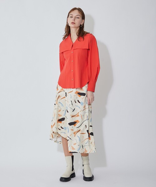 INella(イネラ)の「【INella/イネラ】リップルビッグカラーシャツ(シャツ/ブラウス・レディース・ブラック/ホワイト/オレンジ・FREE)」の5枚目の写真