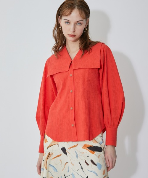 INella(イネラ)の「【INella/イネラ】リップルビッグカラーシャツ(シャツ/ブラウス・レディース・ブラック/ホワイト/オレンジ・FREE)」の3枚目の写真