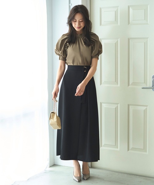 洗える ｜ スタンドカラータック&ギャザーフリルブラウス ｜ 半袖 スタンドカラー トップス 体型カバー フリル ボリューム袖 オフィスカジュアル 通勤服 華やか ブラウス（シャツ/ブラウス）｜RUIRUE BOUTIQUE（ルイルエブティック）