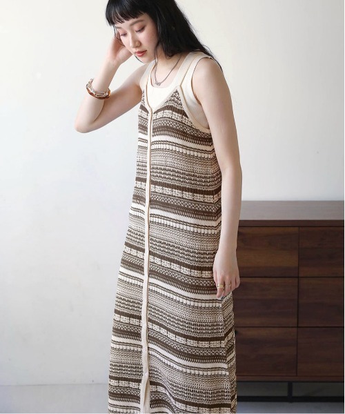 Bab（バブ）の「ミックスジャガードキャミワンピース（ワンピース・レディース・ブラック/ベージュ/アイボリー・M）」の8枚目の写真