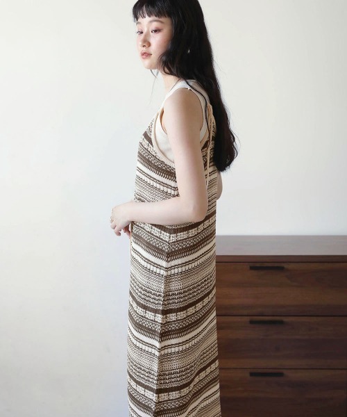 Bab（バブ）の「ミックスジャガードキャミワンピース（ワンピース・レディース・ブラック/ベージュ/アイボリー・M）」の9枚目の写真