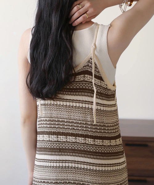 Bab（バブ）の「ミックスジャガードキャミワンピース（ワンピース・レディース・ブラック/ベージュ/アイボリー・M）」の10枚目の写真