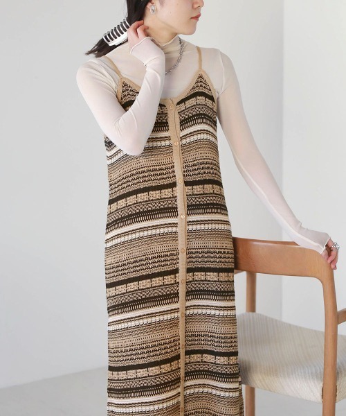 Bab（バブ）の「ミックスジャガードキャミワンピース（ワンピース・レディース・ブラック/ベージュ/アイボリー・M）」の12枚目の写真