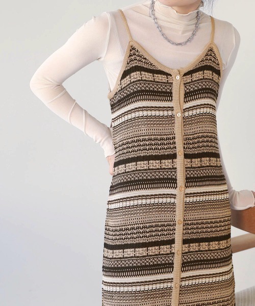 Bab（バブ）の「ミックスジャガードキャミワンピース（ワンピース・レディース・ブラック/ベージュ/アイボリー・M）」の15枚目の写真