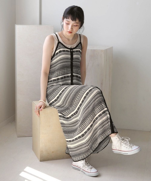 Bab（バブ）の「ミックスジャガードキャミワンピース（ワンピース・レディース・ブラック/ベージュ/アイボリー・M）」の18枚目の写真