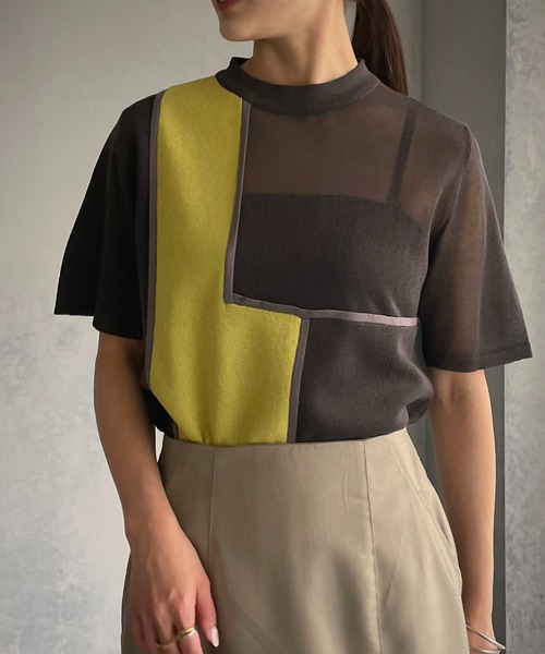 &g'aime(アンジェム)の「【&g’aime】カラーブロックニット(ニット/セーター・レディース・ブラック/アイボリー/チャコール・FREE)」の2枚目の写真