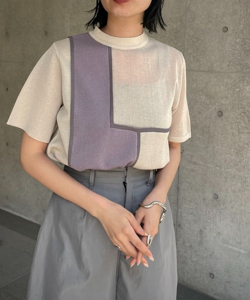 &g'aime(アンジェム)の「【&g’aime】カラーブロックニット(ニット/セーター・レディース・ブラック/アイボリー/チャコール・FREE)」の3枚目の写真