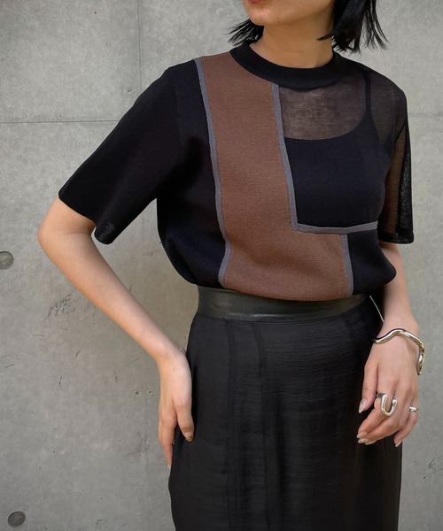 &g'aime(アンジェム)の「【&g’aime】カラーブロックニット(ニット/セーター・レディース・ブラック/アイボリー/チャコール・FREE)」の9枚目の写真