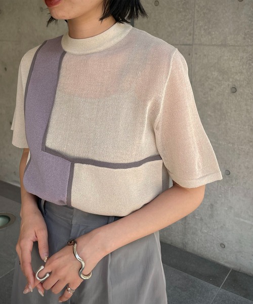 &g'aime(アンジェム)の「【&g’aime】カラーブロックニット(ニット/セーター・レディース・ブラック/アイボリー/チャコール・FREE)」の4枚目の写真