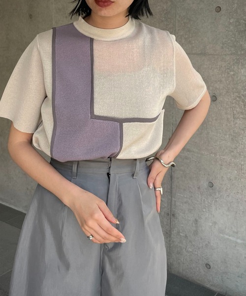 &g'aime(アンジェム)の「【&g’aime】カラーブロックニット(ニット/セーター・レディース・ブラック/アイボリー/チャコール・FREE)」の22枚目の写真