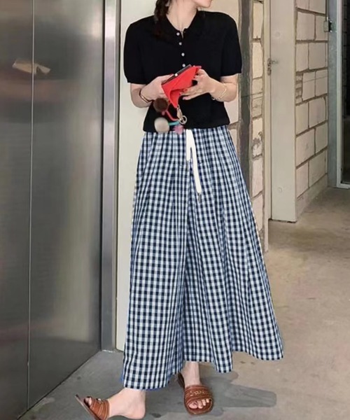 Bifrost（ビフレスト）の「チェックワイドイージーパンツ（その他パンツ・レディース・ブラック/ネイビー/オレンジ/グリーン/グレー・FREE）」の4枚目の写真