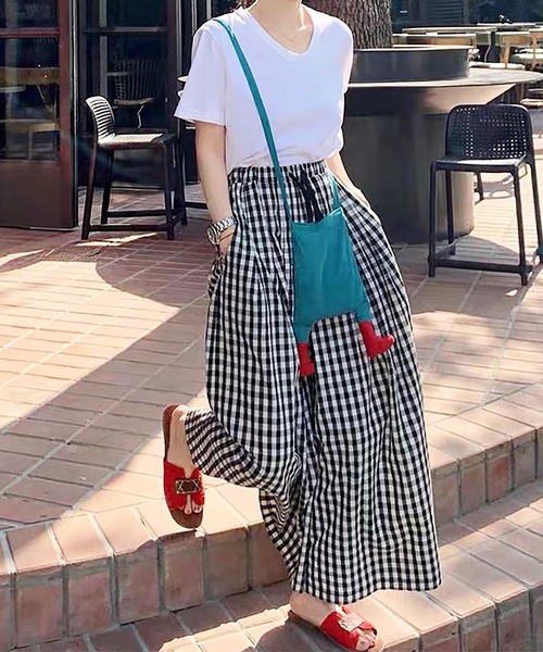 Bifrost（ビフレスト）の「チェックワイドイージーパンツ（その他パンツ・レディース・ブラック/ネイビー/オレンジ/グリーン/グレー・FREE）」の2枚目の写真