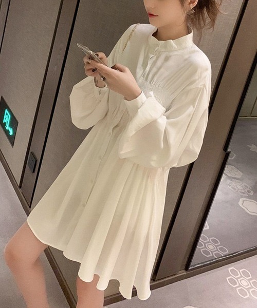 gossip!ロサンゼルス(ゴシップロサンゼルス)の「スリーブチュニックシャツワンピース(シャツワンピース・レディース・ホワイト/ブラック・S/L/M/XL)」の2枚目の写真