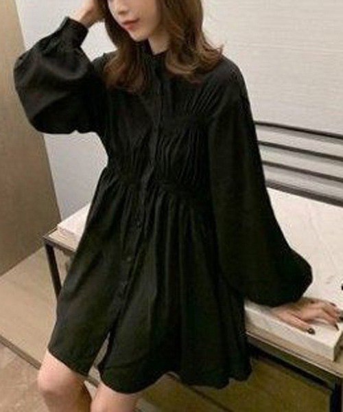 gossip!ロサンゼルス(ゴシップロサンゼルス)の「スリーブチュニックシャツワンピース(シャツワンピース・レディース・ホワイト/ブラック・S/L/M/XL)」の1枚目の写真