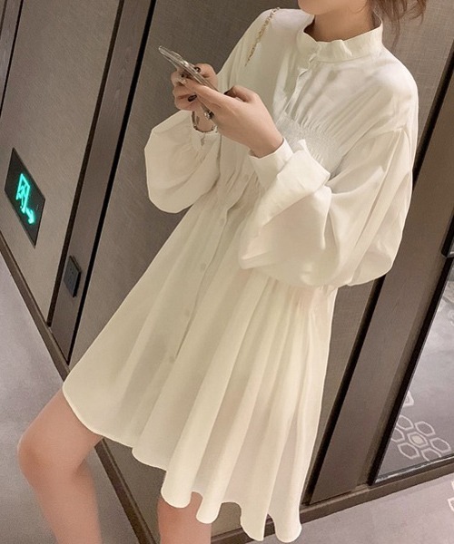 gossip!ロサンゼルス(ゴシップロサンゼルス)の「スリーブチュニックシャツワンピース(シャツワンピース・レディース・ホワイト/ブラック・S/L/M/XL)」の4枚目の写真