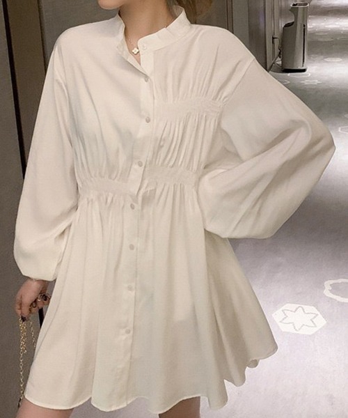 gossip!ロサンゼルス(ゴシップロサンゼルス)の「スリーブチュニックシャツワンピース(シャツワンピース・レディース・ホワイト/ブラック・S/L/M/XL)」の7枚目の写真