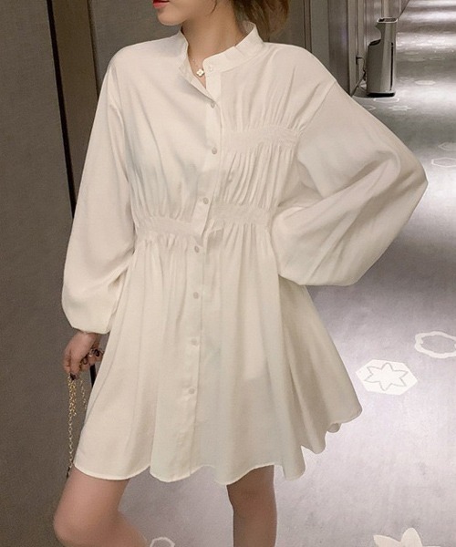 gossip!ロサンゼルス(ゴシップロサンゼルス)の「スリーブチュニックシャツワンピース(シャツワンピース・レディース・ホワイト/ブラック・S/L/M/XL)」の6枚目の写真