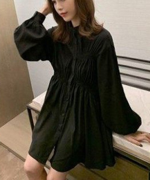 gossip!ロサンゼルス(ゴシップロサンゼルス)の「スリーブチュニックシャツワンピース(シャツワンピース・レディース・ホワイト/ブラック・S/L/M/XL)」の5枚目の写真