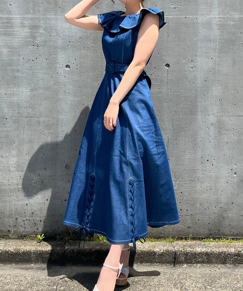 TITTY&CO.(ティティーアンドコー)の「【TITTY&CO.】ヘムスピンドルミディワンピース(ワンピース・レディース・インディゴブルー/マルチ・SMALL/MEDIUM)」の15枚目の写真