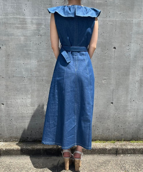 TITTY&CO.(ティティーアンドコー)の「【TITTY&CO.】ヘムスピンドルミディワンピース(ワンピース・レディース・インディゴブルー/マルチ・SMALL/MEDIUM)」の4枚目の写真