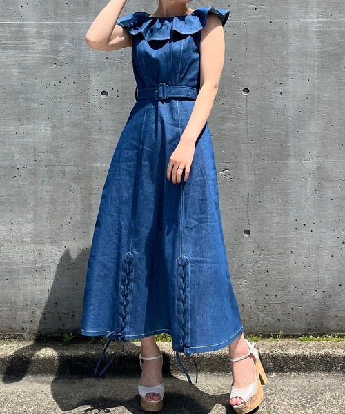 TITTY&CO.(ティティーアンドコー)の「【TITTY&CO.】ヘムスピンドルミディワンピース(ワンピース・レディース・インディゴブルー/マルチ・SMALL/MEDIUM)」の5枚目の写真