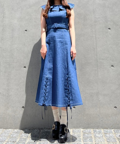 TITTY&CO.(ティティーアンドコー)の「【TITTY&CO.】ヘムスピンドルミディワンピース(ワンピース・レディース・インディゴブルー/マルチ・SMALL/MEDIUM)」の13枚目の写真