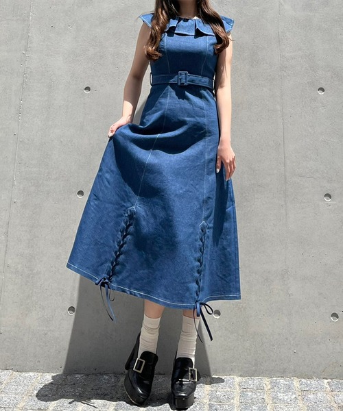 TITTY&CO.(ティティーアンドコー)の「【TITTY&CO.】ヘムスピンドルミディワンピース(ワンピース・レディース・インディゴブルー/マルチ・SMALL/MEDIUM)」の8枚目の写真