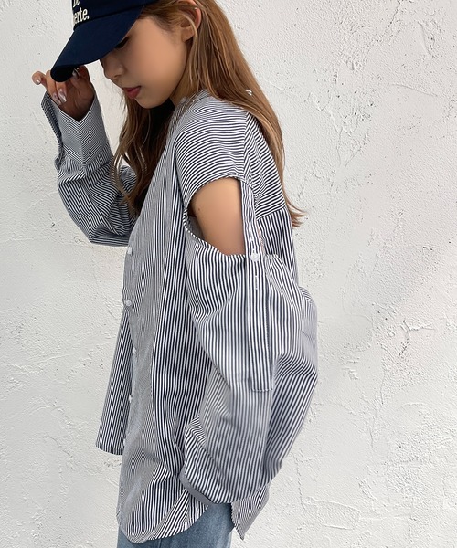 apres jour mignon(アプレジュールミニョン)の「肩開きシャツ【ZOZOTOWN限定アイテム】(シャツ/ブラウス・レディース・ブラック/ネイビー/オフホワイト/ピンク・X-LARGE/フリー)」の1枚目の写真