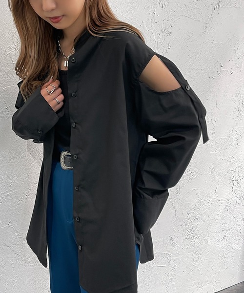 apres jour mignon(アプレジュールミニョン)の「肩開きシャツ【ZOZOTOWN限定アイテム】(シャツ/ブラウス・レディース・ブラック/ネイビー/オフホワイト/ピンク・X-LARGE/フリー)」の3枚目の写真